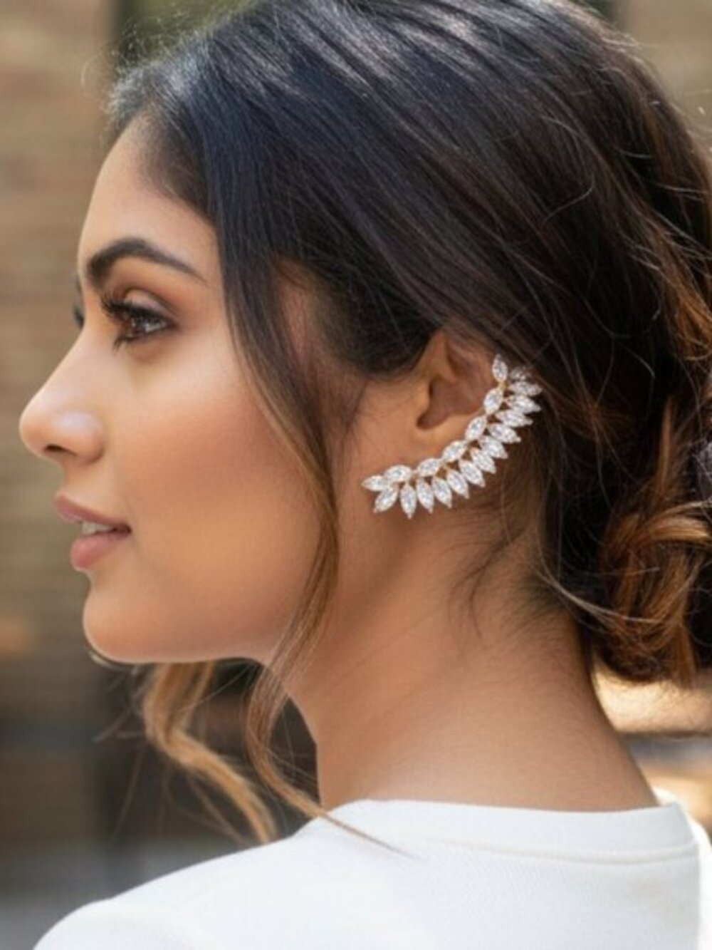 Gold EAR CLIMBER CUFF Earrings CZ Marquise Statement Bridal Wedding